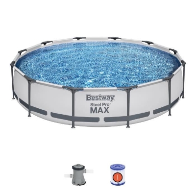Kit Piscine hors sol tubulaire BESTWAY - Steel Pro Max™ - 366 x 76 cm - Ronde - (Inclus 1 pompe de filtration et 1 cartouche)