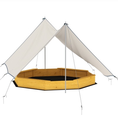 AIYAPLAY Sandkasten mit Dach 4 Sitzbänken Bodenplane für 8 Kinder von 3-8 Jahren für Outdoor Garten Holz 214,5 x 214,5 cm Gelb