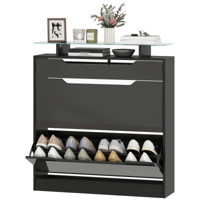 HOMCOM Armoire à Chaussures Noir 2 Tiroirs Rabattables 89x96cm