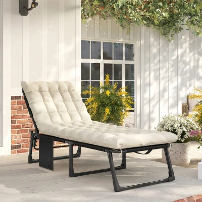 Outsunny Lettino prendisole 190cm x 68cm x 34cm Bianco crema