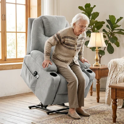 HOMCOM Power Lift Recliner Chair Pocket Spring Light Grey