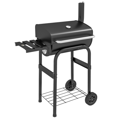 Outsunny Grill Węglowy Smoker BBQ, 1 półka, z termometrem, 83 x 46,5 x 115 cm, Czarny