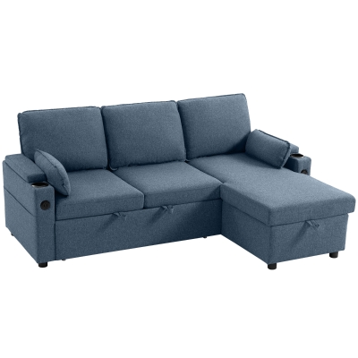 HOMCOM L-Shaped Sofa Bed with Storage Chaise Blue