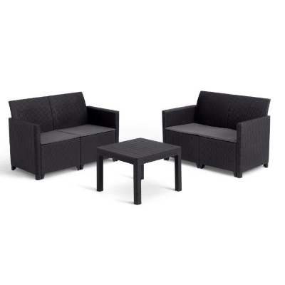 Salon de jardin modulable en résine imitation rotin tressé - Noir - KETER - 4 personnes - MARIE