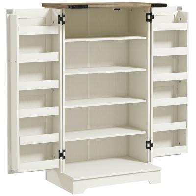 HOMCOM Armário Despensa de Cozinha com 2 Portas, 16 Prateleiras e Prateleira Ajustável para Sala de Jantar ou Sala de Estar 60x40x104 cm Creme