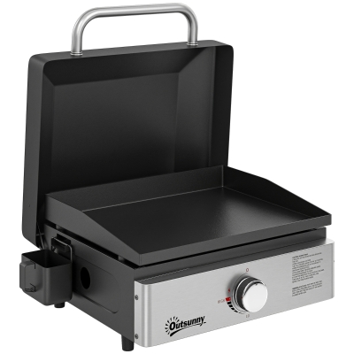 Outsunny Portable Gas Grill Tabletop BBQ 3.5kW with Grease Cup Black