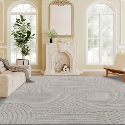 HOMCOM Tapis Moderne 230x160 cm Poils Courts Gris Antidérapant