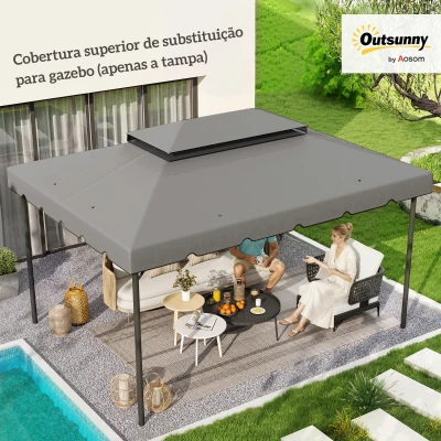 Outsunny Toldo de Substituição para Pérgola 400x300 cm com Duplo Teto e 8 Orifícios de Drenagem Cinza Claro
