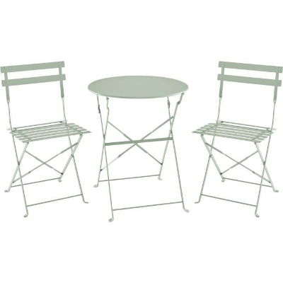 Set bistrot 2 personnes - Table ronde pliante 60 cm + 2 chaises - Acier thermolaqué - Vert
