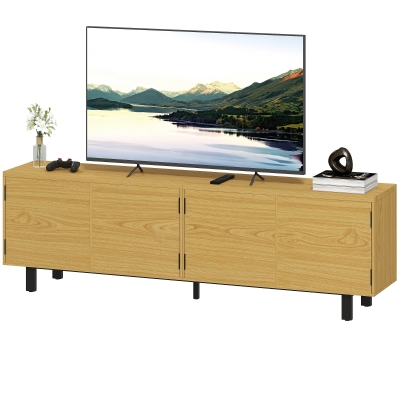 HOMCOM Meuble TV 180 cm Bois Naturel pour Écran 82 Pouces