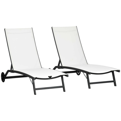 Outsunny Set 2 Lettini Prendisole Reclinabili su 5 Livelli Crema