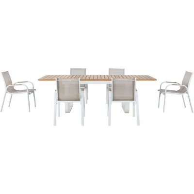 Ensemble repas de jardin - Table extensible 155/246 x 100 x 74 cm + 6 fauteuils - Aluminium - 6 personnes - VIANEA