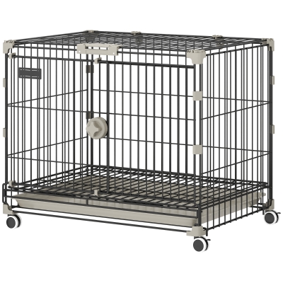 PawHut Cage Chien Pliable Métal Noir 60,5x45,5x54,5cm Roues