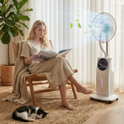 HOMCOM Pedestal Misting Fan 16" with Humidifier, White