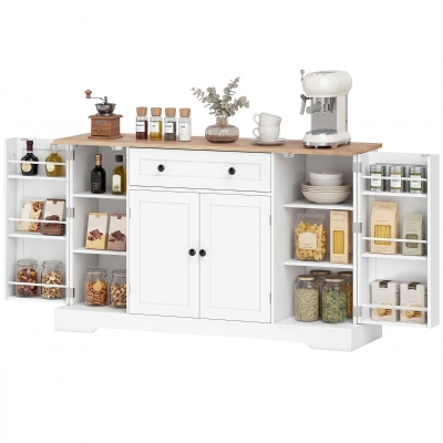 HOMCOM Buffet Cuisine Blanc 138x40x83,5cm Tiroir Étagères Réglables