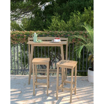 Ensemble bar de jardin - ZANZIBAR - Bois d'Acacia FSC - 1 table rectangulaire 44,5 x 100 x 112 cm - 2 tabourets 37 x 35 x 72 cm