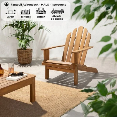 Fauteuil de jardin Adirondack pliable en bois d'Acacia FSC - 72,5 x 89,5 x H.94 cm