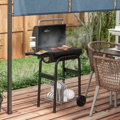 Outsunny Grill Węglowy Smoker BBQ, 1 półka, z termometrem, 83 x 46,5 x 115 cm, Czarny