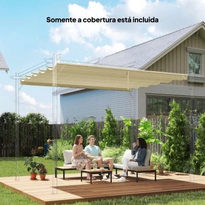 Outsunny Cobertura para Pérgola 3,5x2,5 m Teto de Substituição Retrátil para Pérgola com 10 Orifícios de Drenagem Creme