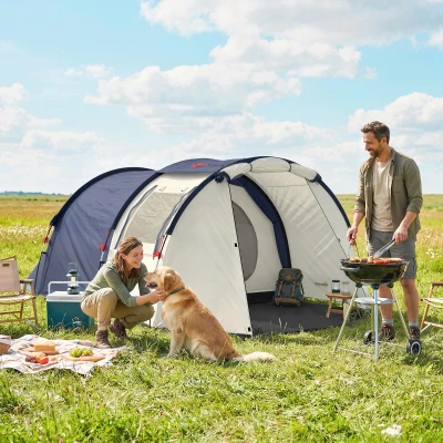 Outsunny Tienda túnel 4 personas tienda familiar con dormitorio y salón ventanas lona de suelo altura de pie columna de agua 3000 mm