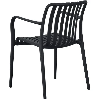 Lot de 4 fauteuils de jardin - SOLARIA - Empilables - Polypropylene renforcé - 55 x 58 x 81 cm - Noir