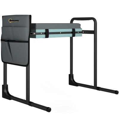 Outsunny Banco de Jardim Dobrável com Almofada de Espuma EVA Assento de Jardim com Bolsa para Ferramentas Cinzento Escuro