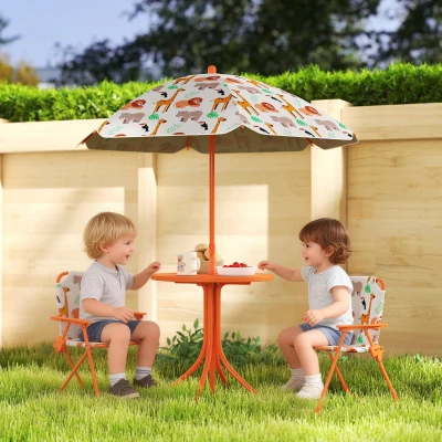 AIYAPLAY Salon Enfant Table + 2 Chaises Pliantes Parasol Ø100cm