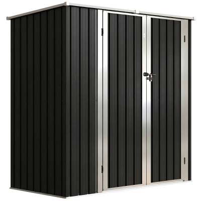 Outsunny Abrigo de Jardim Exterior Metálico 1,37 m² 163x89x163 cm com Telhado Inclinado, Portas com Fecho e Luvas Cinzento