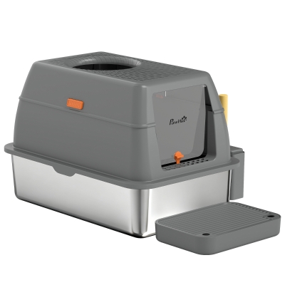 PawHut Maison de Toilette Chat Acier 60x40x38cm Gris Foncé