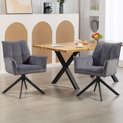 HOMCOM Conjunto de 2 Cadeiras de Refeição Giratórias 360° Estofado Estofamento em Veludo Pés em Aço 63x64x85 cm Cinza
