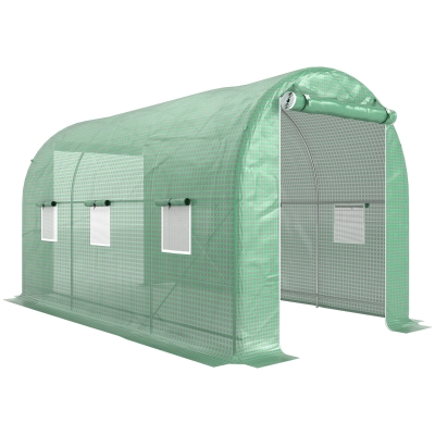 Outsunny Estufa tipo Túnel 400x200x205 cm Estufa de Jardim com Porta Enrolável e 6 Janelas Cobertura de PE 140 g/m² Verde