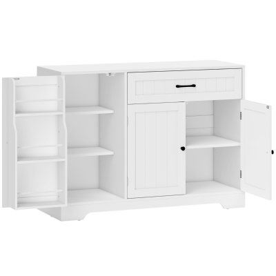 HOMCOM Aparador de cocina, mueble de almacenamiento con cajón, 3 puertas con cierre suave, racks en las puertas y estantes ajustables, blanco