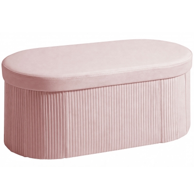 HOMCOM Puff de Arrumação Banco de Arrumação Dobrável 72 L 76x38x35 cm Estofado em Veludo Baú de Armazenamento Rosa
