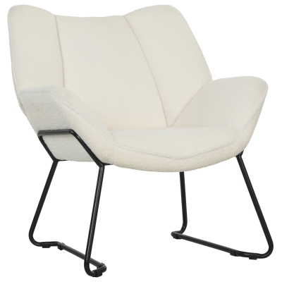 HOMCOM Fauteuil Moderne Sherpa Blanc Dossier Large Pieds Acier