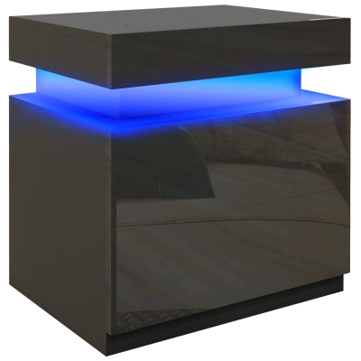 HOMCOM Mesa de Cabeceira com Luz LED Painel de Alto Brilho 2 Gavetas e Controlo Remoto para Dormitório 45x35x52 cm Preto