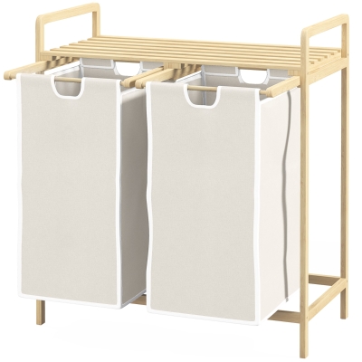 HOMCOM Panier Linge Bambou 2 Paniers Crème 73cm