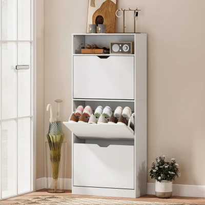 HOMCOM Armoire à Chaussures 18 Paires 3 Tiroirs Blanc