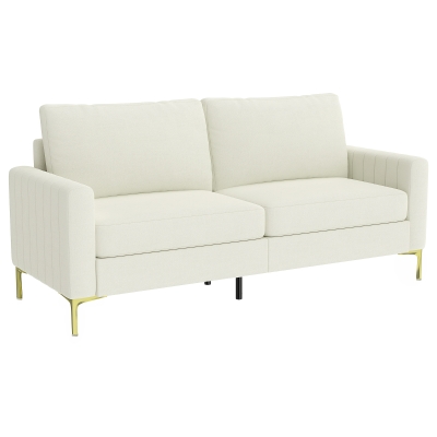 HOMCOM Sofá de 3 Lugares de 181 cm Estofado em Veludo com Almofadas Espessas Pernas de Metal Branco Creme