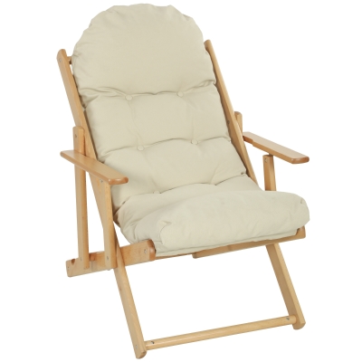 HOMCOM Fotoliu pliant și înclinat din lemn, fotoliu relaxant confortabil cu pernă capitonată groasă