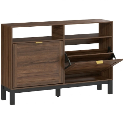 HOMCOM Shoe Cabinet 2 Flip Drawers Rustic Brown