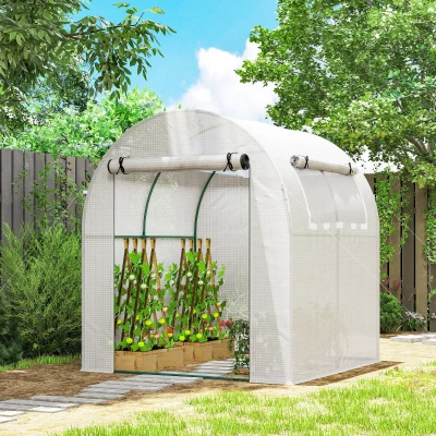 Outsunny Estufa de Jardim 180x180x200 cm Estufa Tipo Túnel Pequena com Porta Enrolável e Janela de Malha para Cultivar Plantas Flores Branco