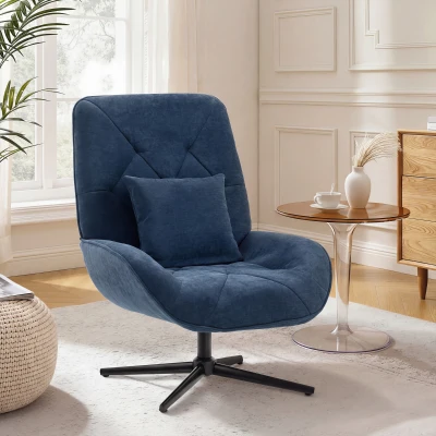 HOMCOM Swivel Accent Chair Chenille High Back Dark Blue