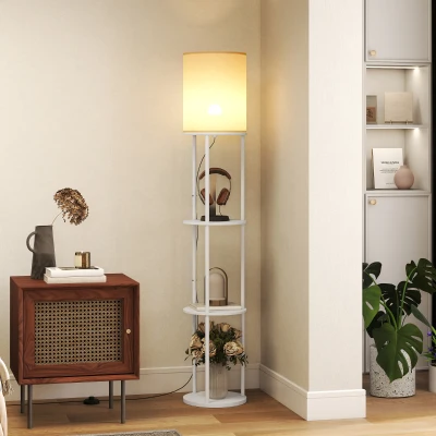 HOMCOM Candeeiro de Pé com Prateleiras 3 Temperaturas de Cor Controlo Remoto e Casquilho E27 Ø29x158 cm Branco