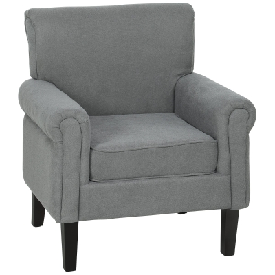HOMCOM Poltrona Estofada em Tecido Poltrona Relax com Apoio para os Braços Assento Amovível e Lavável Pés de Madeira 79x78x87 cm Cinza Escuro