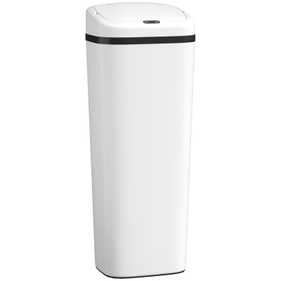 HOMCOM Balde de Lixo Automático 50L Estreito em Aço Inoxidável com Sensor Infravermelhos Modo Manual 33x25x84 cm Branco