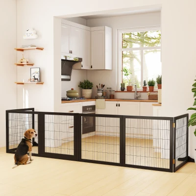 PawHut Barrière de sécurité pour chien barrière pliable à 6 panneaux avec pieds amovibles 432 x 36 x 70 cm noir