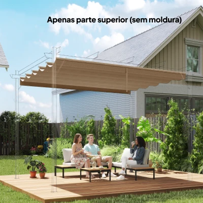 Outsunny Cobertura para Teto Retrátil de 2,5x2,55 m para Pérgola 3x3 Tecido de Substituição com 10 Orifícios de Drenagem Castanho