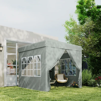 Outsunny Tenda Dobrável Pop-Up 248x248x270 cm com 4 Paredes Laterais Anti-UV Altura Ajustável e Bolsa de Transporte Cinza Claro