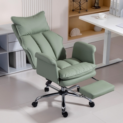 HOMCOM Cadeira de Secretária com Apoio para os Pés  Encosto Reclinável Estofada em Couro Sintético 69x65x108-116 cm Verde