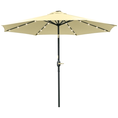 Outsunny Parasol Ø265cm Beige LED Solaires Inclinable avec Manivelle